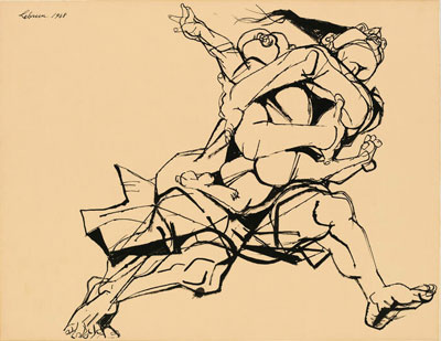 Rico Lebrun drawing of mother running with child